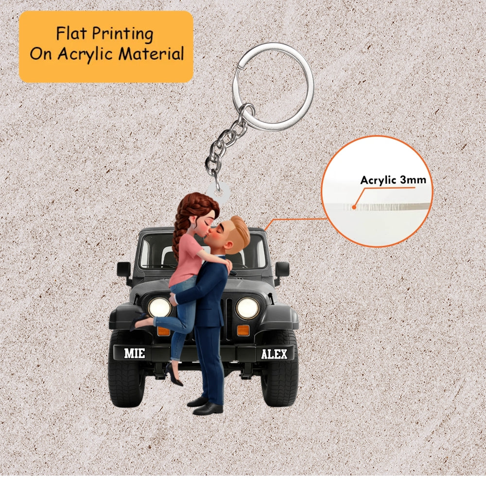 Personalized Off Road Couple Christmas Ornament, Custom Name Bumper Romantic Mascot, Custom Ornament Christmas Gift, Keychain Off Road, Car Ornament Off Road
