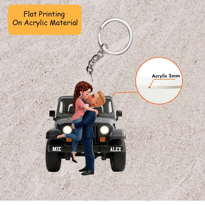 Personalized Off Road Couple Christmas Ornament, Custom Name Bumper Romantic Mascot, Custom Ornament Christmas Gift, Keychain Off Road, Car Ornament Off Road