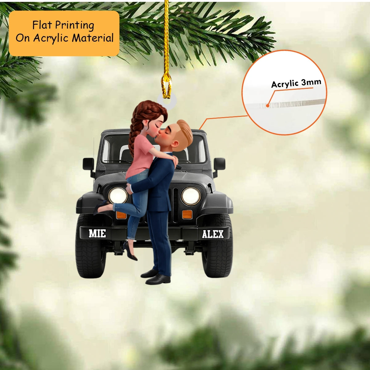 Personalized Off Road Couple Christmas Ornament, Custom Name Bumper Romantic Mascot, Custom Ornament Christmas Gift, Keychain Off Road, Car Ornament Off Road