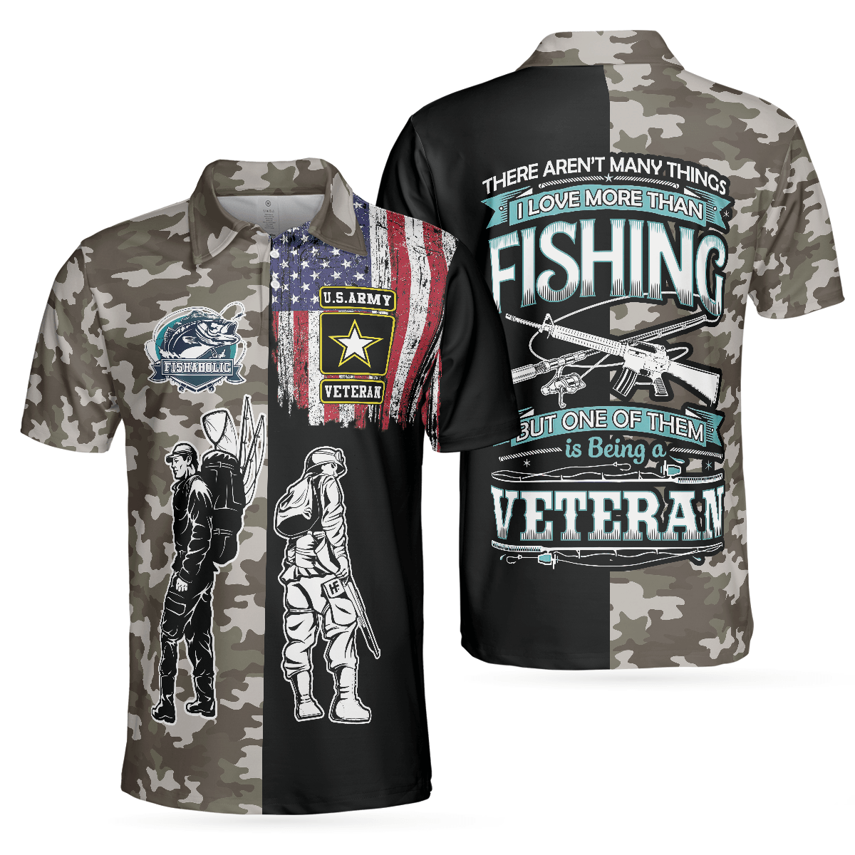 Veteran Fishing With American Flag Polo Shirt, Camouflage Veteran Fisher Sketching Polo Shirt, Patriotic Fishing Shirt For Men - Perfect Gift For Men - Amzanimalsgift