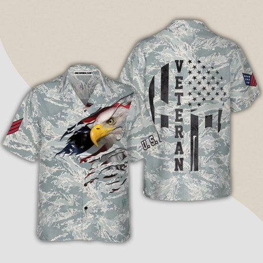 Veteran Hawaiian Shirt, Eagle Veteran Proud US Airforce Camouflage Aloha Shirt For Men - Gift For Veteran, Husband, Boyfriend, Family, Friends - Amzanimalsgift
