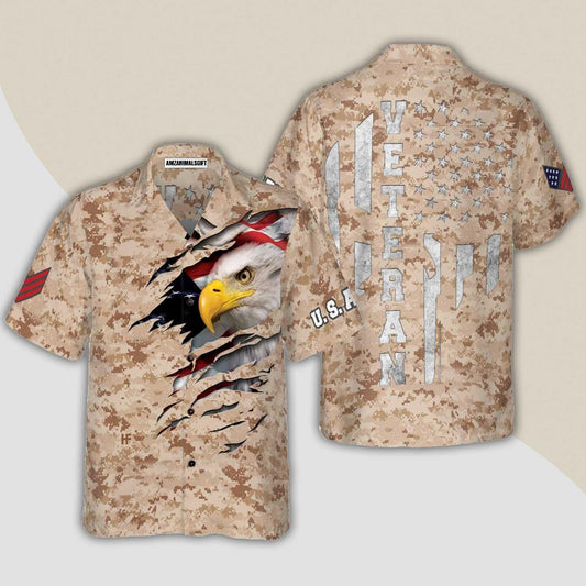 Veteran Hawaiian Shirt, Eagle Veteran Proud US Desert Marine Camouflage Aloha Shirt For Men - Gift For Veteran, Husband, Boyfriend, Family, Friends - Amzanimalsgift