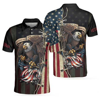 Veterans Men Polo Shirt, American Bald Eagle, All Gave Some Some Gave All Veteran Polo Shirt For Men - Gift For Veterans, Family, Friends - Amzanimalsgift