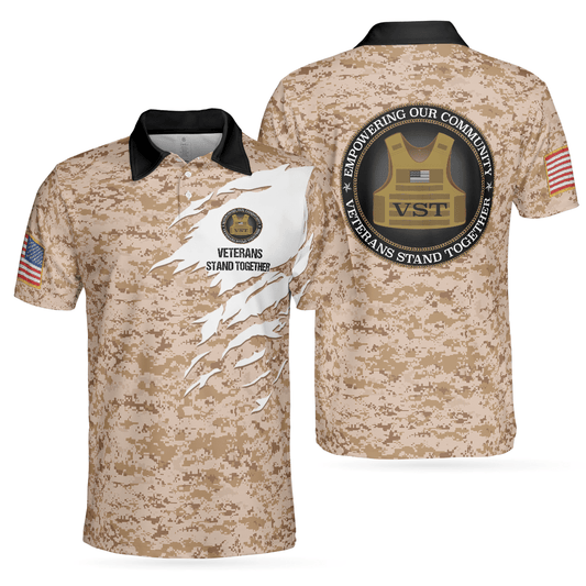 Veterans Stand Together Polo Shirt, Empowering Our Community Polo Shirt - Perfect Gift For Men - Amzanimalsgift