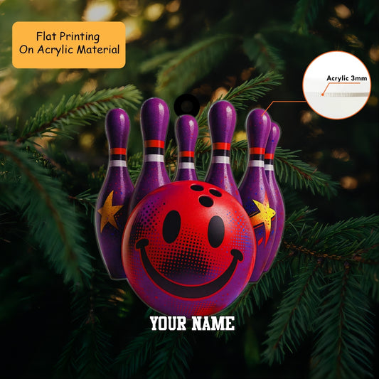 Personalized Bowling Smiley Pins 3D Acrylic Ornament, Custom Holiday Tree Decor, Perfect Gift for Bowler