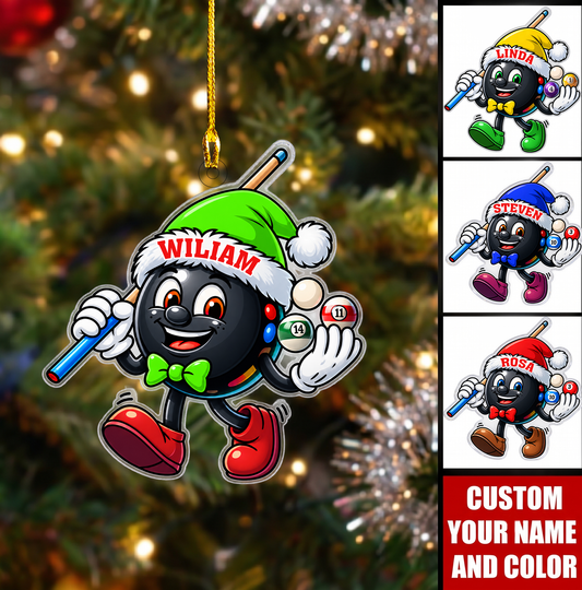 Personalized Billiards Christmas Ornament, Ball Mascot Holding Pool Cue, Custom Ornament Christmas Gift, Keychain Billiards, Car Ornament Billiards