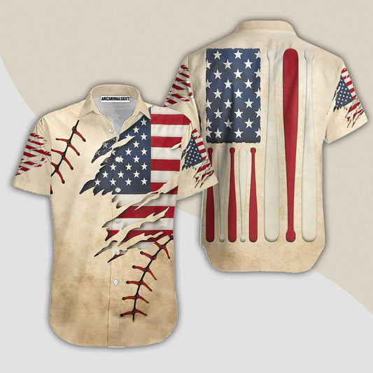 Vintage American Flag Baseball Bat Aloha Hawaiian Shirts For Men Women, 4th Of July Gift For Summer, Friend, Family, Independence Day, Baseball Lovers - Amzanimalsgift