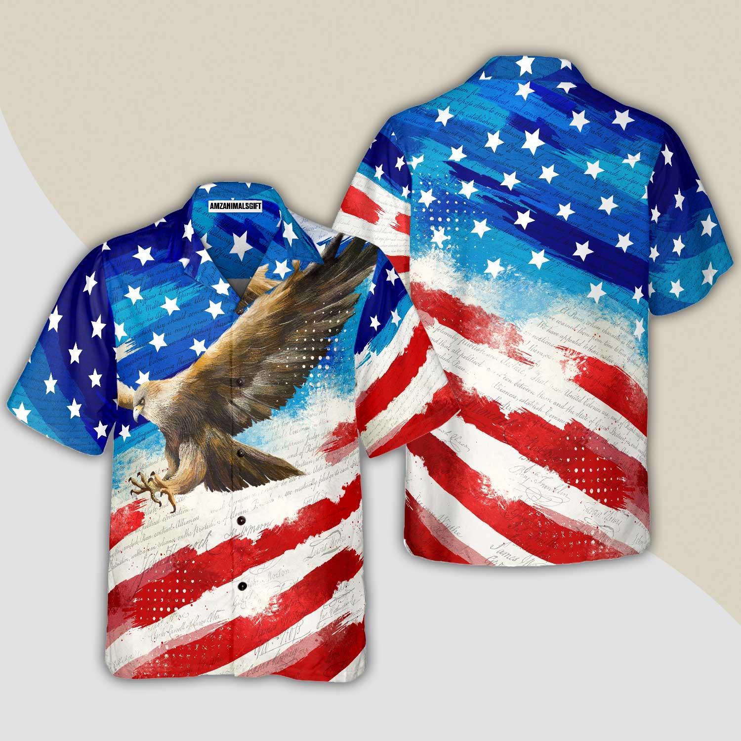 Vintage American Flag Eagle Aloha Hawaiian Shirt For Summer, 4th July Hawaiian Shirt For Men Women, Gift For Friend, Family, Patriot, Independence Day - Amzanimalsgift