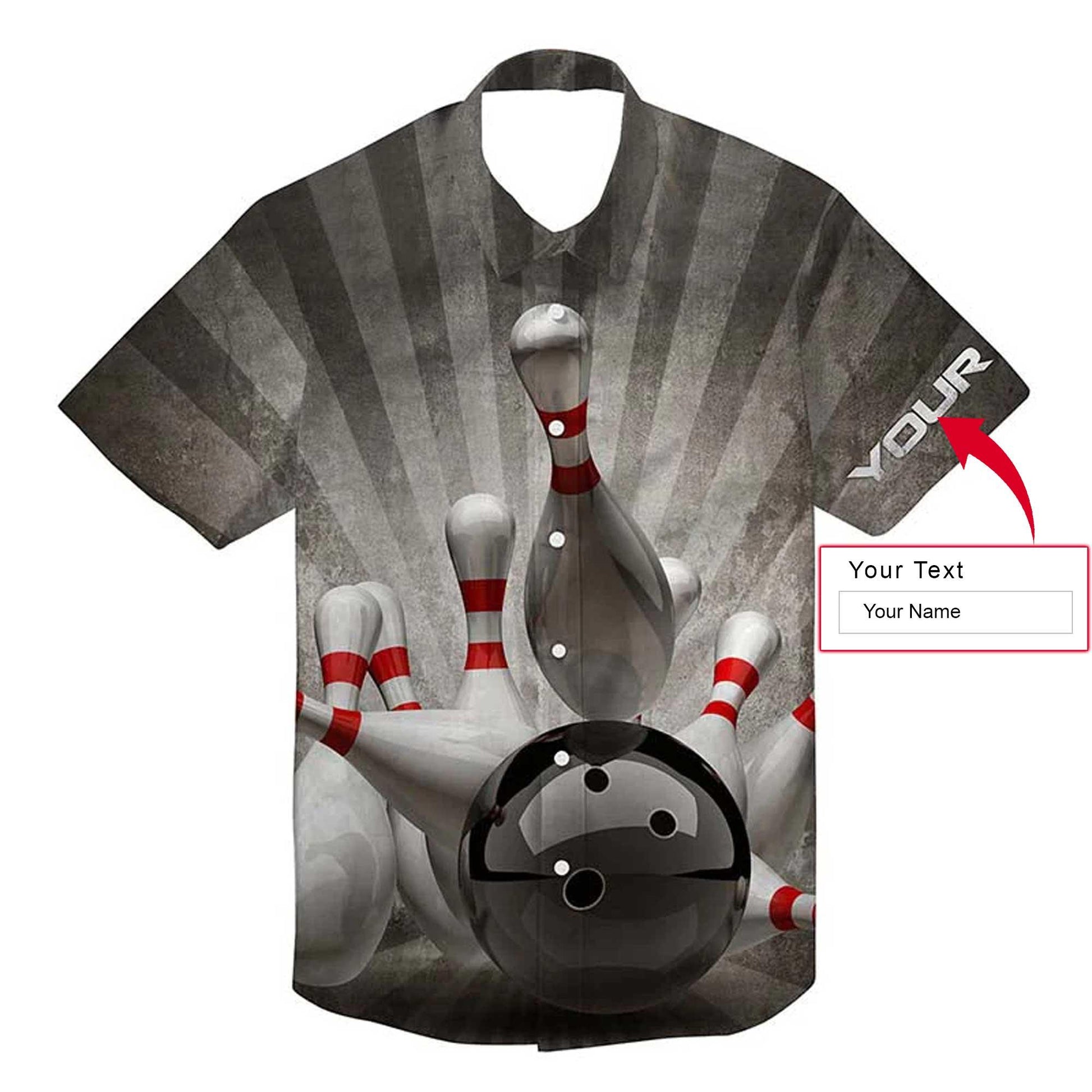 Vintage Bowling Custom Name Hawaiian Shirt, Black Bowling Ball and Pins Personalized Hawaiian Shirts For Men Women, Team, Bowling Lovers, Bowlers - Amzanimalsgift