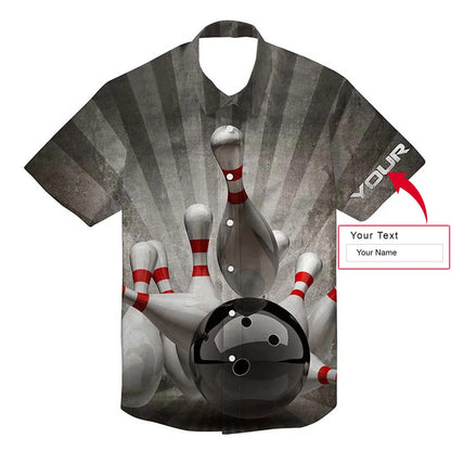 Vintage Bowling Custom Name Hawaiian Shirt, Black Bowling Ball and Pins Personalized Hawaiian Shirts For Men Women, Team, Bowling Lovers, Bowlers - Amzanimalsgift