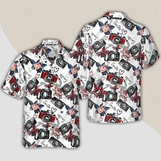 Vintage Camera Pattern Aloha Hawaiian Shirt For Summer, Colorful Cool Hawaiian Shirts Outfit For Men Women, Friend, Gift For Team, Photographer Lovers - Amzanimalsgift