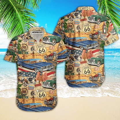 Vintage Cars Route American Flag 66 Aloha Hawaiian Shirts For Men Women, 4th Of July Gift For Summer, Friend, Family, Independence Day - Amzanimalsgift