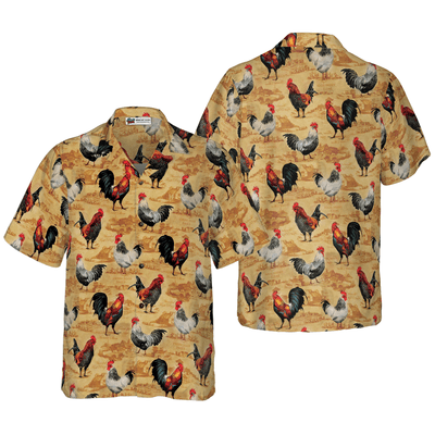 Vintage Chicken Farm Hawaiian Shirt, Chicken Aloha Shirt For Men - Perfect Gift For Farm Lovers, Husband, Boyfriend, Friend, Family - Amzanimalsgift