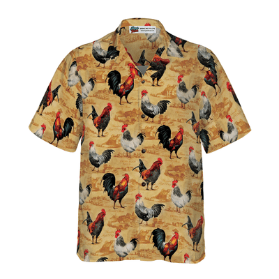 Vintage Chicken Farm Hawaiian Shirt, Chicken Aloha Shirt For Men - Perfect Gift For Farm Lovers, Husband, Boyfriend, Friend, Family - Amzanimalsgift
