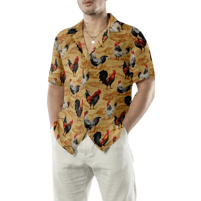 Vintage Chicken Farm Hawaiian Shirt, Chicken Aloha Shirt For Men - Perfect Gift For Farm Lovers, Husband, Boyfriend, Friend, Family - Amzanimalsgift