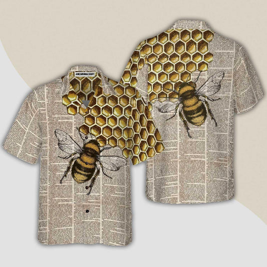 Vintage Honey Bee Hawaiian Shirt, Summer Animals Aloha Shirts For Men Women, Perfect Gift For Husband, Wife, Boyfriend, Friend - Amzanimalsgift