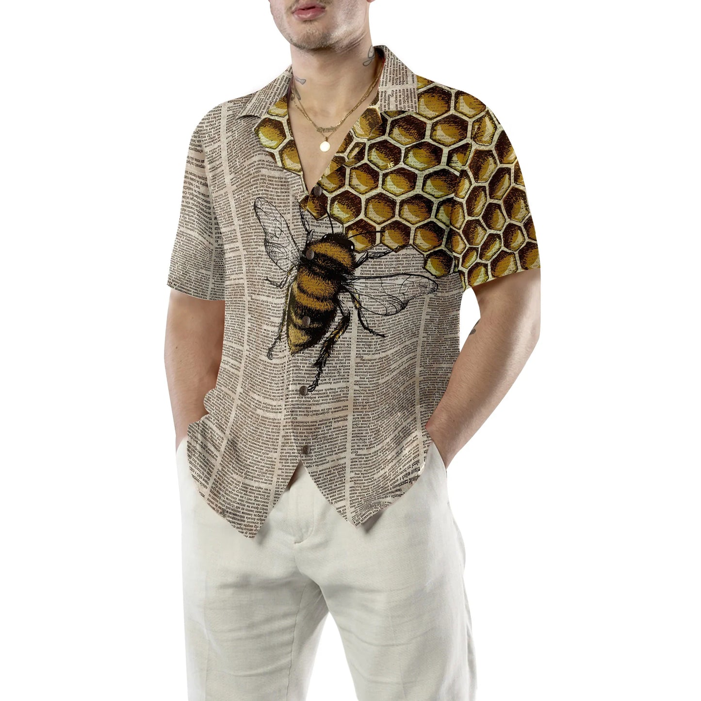 Vintage Honey Bee Hawaiian Shirt, Summer Animals Aloha Shirts For Men Women, Perfect Gift For Husband, Wife, Boyfriend, Friend - Amzanimalsgift