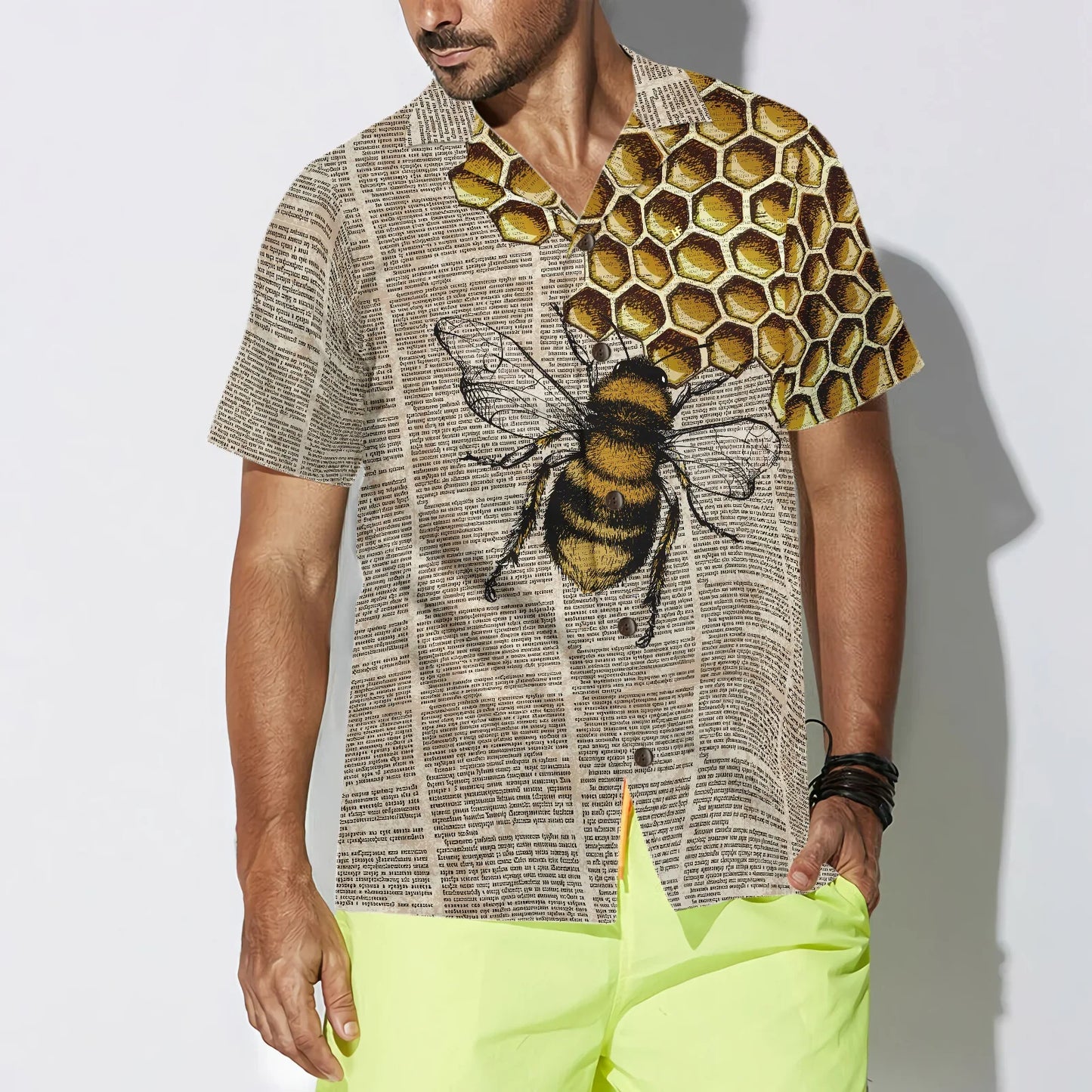 Vintage Honey Bee Hawaiian Shirt, Summer Animals Aloha Shirts For Men Women, Perfect Gift For Husband, Wife, Boyfriend, Friend - Amzanimalsgift