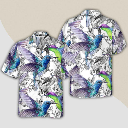 Vintage Hummingbirds Hawaiian Shirt, Colorful Summer Aloha Shirts For Men Women, Perfect Gift For Husband, Wife, Boyfriend, Friend - Amzanimalsgift