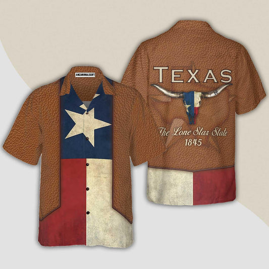 Vintage Texas Flag Hawaiian Shirt, The Lone Star State Cowboy Style Texas 1845, Summer Aloha Shirt, Perfect Gift For Men Women - Amzanimalsgift