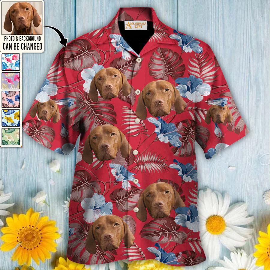 Custom Hawaiian Shirt With Dog Face - Leaves & Flowers Pattern