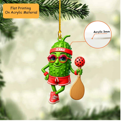 Personalized Pickleball Christmas Ornament, Cute Pickle Mascot  Headband, Custom Ornament Christmas Gift, Keychain Pickleball, Car Ornament Pickleball