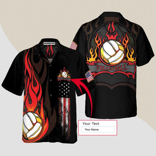 Volleyball Flame Custom Name Hawaiian Shirt, Personalized Colorful Summer Aloha Shirt For Men Women, Perfect Gift For Friend, Volleyball Lovers, Team - Amzanimalsgift
