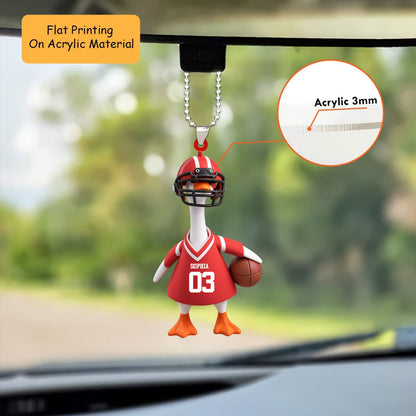 Personalized Football Goose Christmas Ornament, Funny Duck In Helmet Holding Ball, Custom Ornament Christmas Gift, Keychain Football, Car Ornament Football
