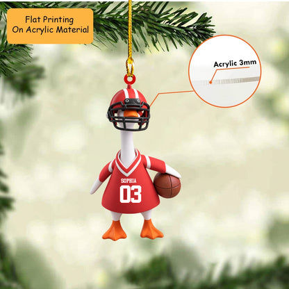 Personalized Football Goose Christmas Ornament, Funny Duck In Helmet Holding Ball, Custom Ornament Christmas Gift, Keychain Football, Car Ornament Football