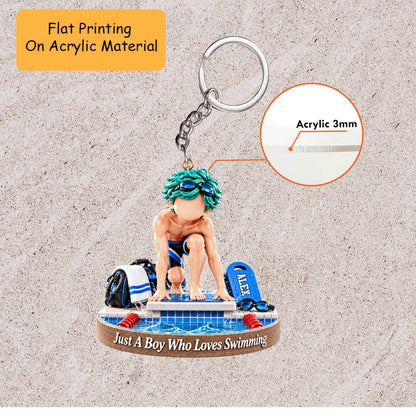 Personalized Swimming Christmas Ornament, Just A Boy Who Loves Swimming Block Setup, Custom Ornament Christmas Gift, Keychain Swimming, Car Ornament Swimming