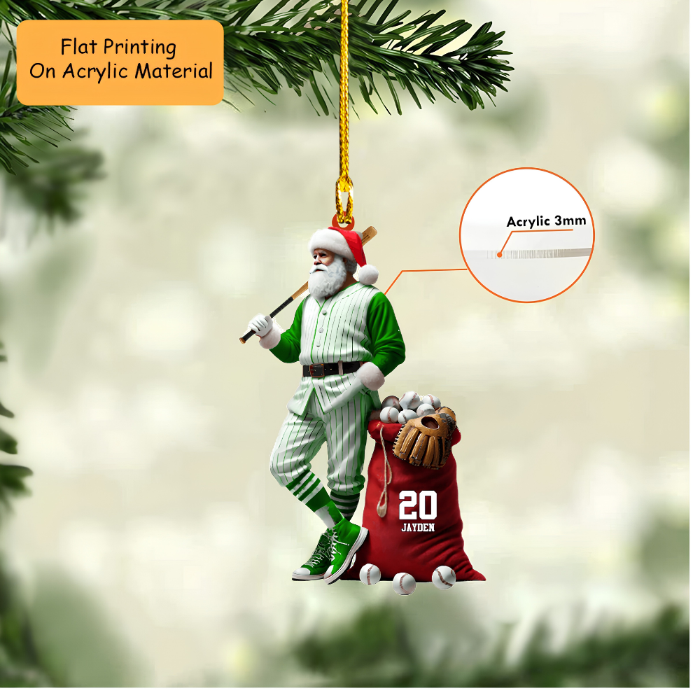 Personalized Baseball Christmas Ornament, Pinstripe Santa With Baseball Sack, Custom Ornament Christmas Gift, Keychain Basketball, Car Ornament Basketball