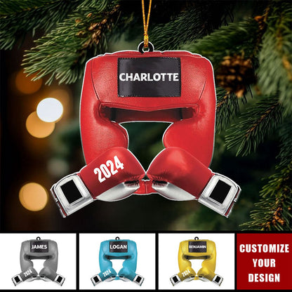 Personalized Boxing Gear Flat Acrylic Ornament, Meaningful Christmas Ornament Gifts For Son, Grandson, Family, Friends