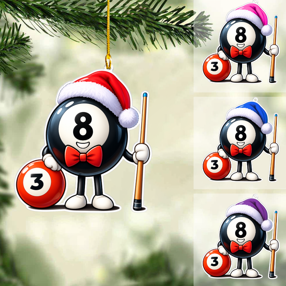 Personalized Billiard Christmas Ornament, 3 Ball with 8 Ball Billiard, Custom Ornament Christmas Gift, Keychain Billiard, Car Ornament Billiard