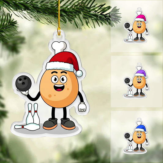 Personalized Bowling Christmas Ornament, Mascot Of Fried Chicken, Custom Ornament Christmas Gift, Keychain Bowling, Car Ornament Bowling