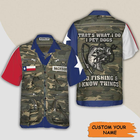 Waistcoat Fishing Texas Hawaiian Shirt Custom Name, That's What I Do I Go Fishing And I Know Thing Shirt, Personalized Aloha Shirt Gift For Men Women - Amzanimalsgift