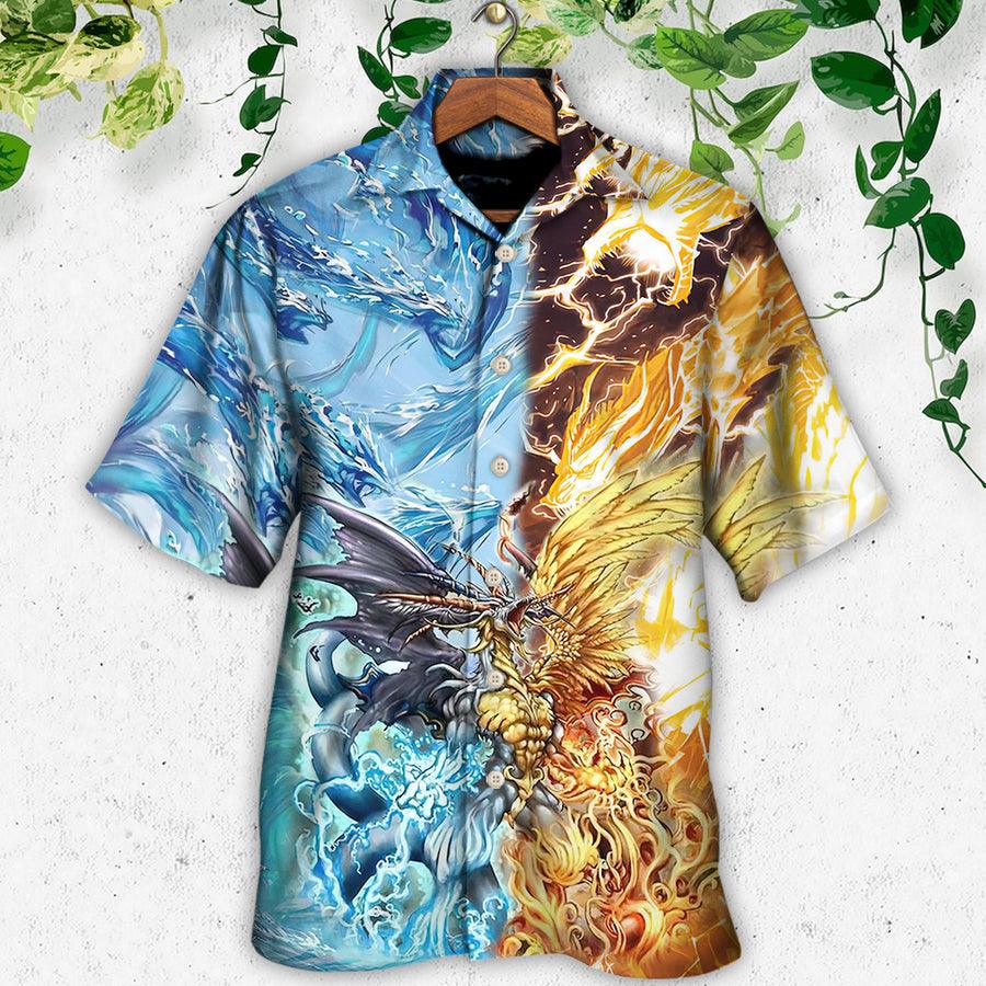 Water And Fire Dragon Aloha Hawaiian Shirt For Summer, Dragon The Immortal Life Hawaiian Shirts Outfit For Men Women, Dragon Lovers - Amzanimalsgift