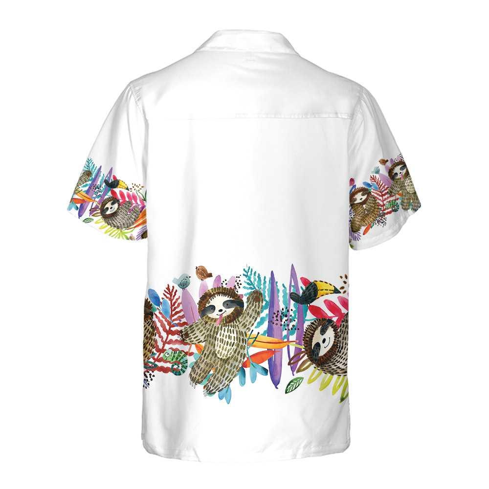 Watercolor Cute Sloth And Tropical Plant Aloha Hawaiian Shirt For Summer, Funny Sloth Themed Hawaiian Shirt For Men Women Adults, Gift For Friend - Amzanimalsgift
