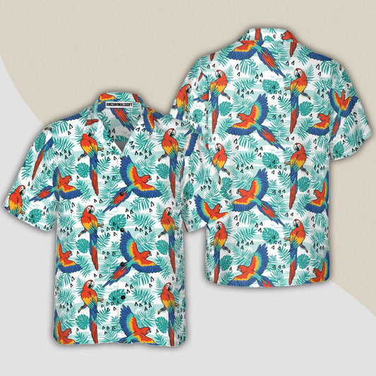 Watercolor Parrot & Palm Leaves Hawaiian Shirt, Colorful Summer Aloha Shirts For Men Women, Perfect Gift For Husband, Wife, Boyfriend, Friend - Amzanimalsgift