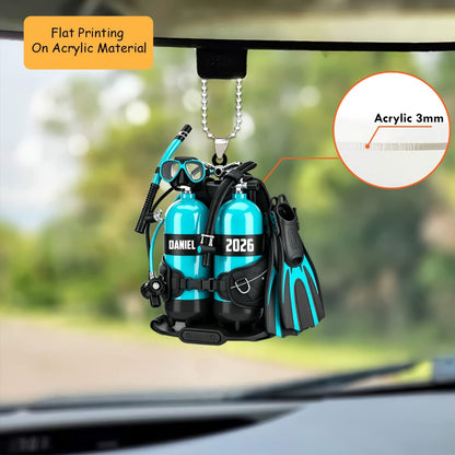 Personalized Ocean Adventure Christmas Ornament, Diving Gear Custom Name And Year, Custom Ornament Christmas Gift, Keychain Diving, Car Ornament Diving