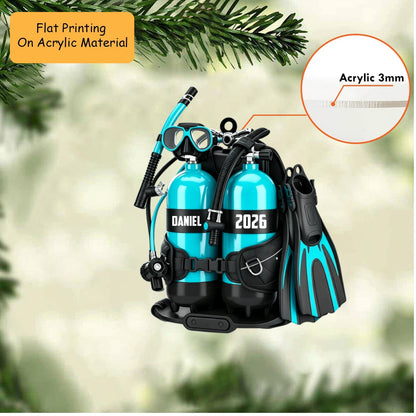 Personalized Ocean Adventure Christmas Ornament, Diving Gear Custom Name And Year, Custom Ornament Christmas Gift, Keychain Diving, Car Ornament Diving
