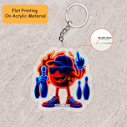 Personalized Bowling Neon Flame 3D Acrylic Ornament, Custom Holiday Tree Decor, Perfect Gift for Bowler