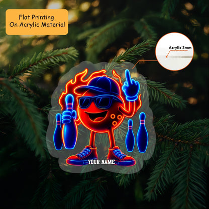 Personalized Bowling Neon Flame 3D Acrylic Ornament, Custom Holiday Tree Decor, Perfect Gift for Bowler