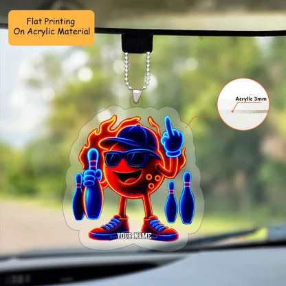 Personalized Bowling Neon Flame 3D Acrylic Ornament, Custom Holiday Tree Decor, Perfect Gift for Bowler