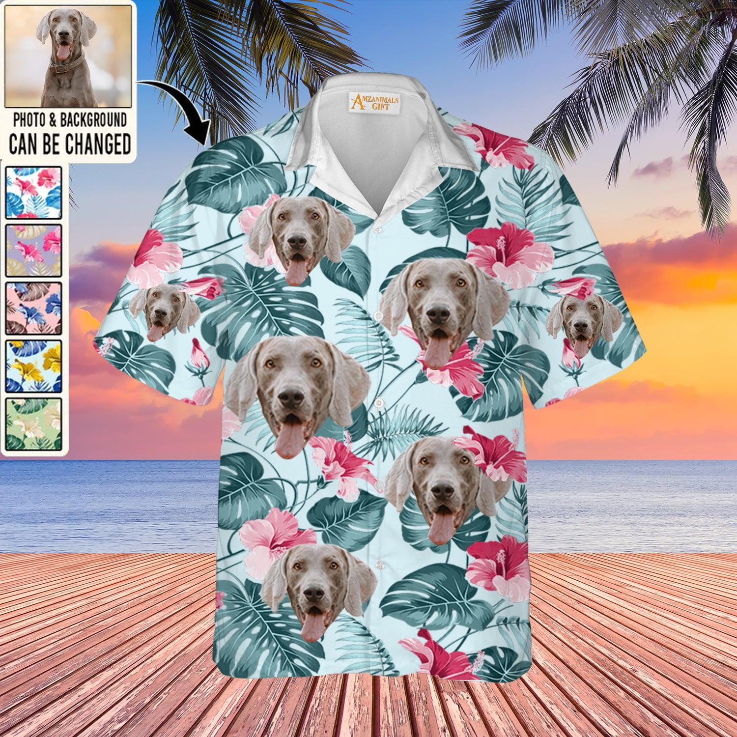 Weimaraner Face Custom Aloha Hawaii Shirt - Dog Custom Photo With Tropical Pattern Personalized Hawaiian Shirt - Perfect Gift For Dog Lovers, Friend, Family - Amzanimalsgift
