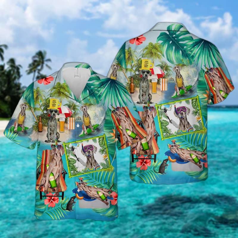 Weimaraner Hawaiian Shirt - Weimaraner Surfing On Beach Hawaiian Shirt For Men - Perfect Gift For Weimaraner Lover, Husband, Boyfriend, Friend, Family - Amzanimalsgift