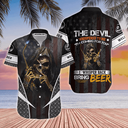 Welder American Flag Patriotic Skull With Beer Aloha Hawaiian Shirts For Men Women, 4th Of July Gift For Summer, Friend, Family, Independence Day - Amzanimalsgift