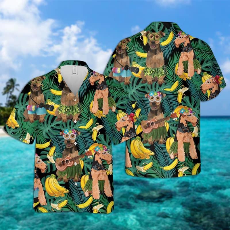 Welsh Terrier Hawaiian Shirt, Tropical Leaves Aloha Shirt For Men - Perfect Gift For Welsh Terrier Lovers, Husband, Boyfriend, Friend, Family - Amzanimalsgift