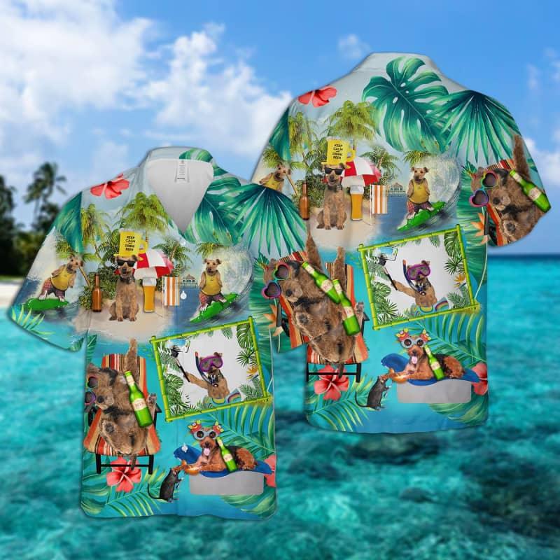 Welsh Terrier Hawaiian Shirt, Welsh Terrier Surfing Hawaiian Shirt For Men - Perfect Gift For Welsh Terrier Lovers, Husband, Boyfriend, Friend, Family - Amzanimalsgift