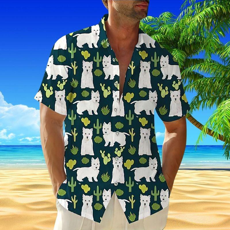 West Highland White Terrier Aloha Hawaiian Shirt - Cute White Terrier Hawaiian Shirt, Cactus Pattern Hawaiian Shirt For Men & Women, Dog Lover - Amzanimalsgift