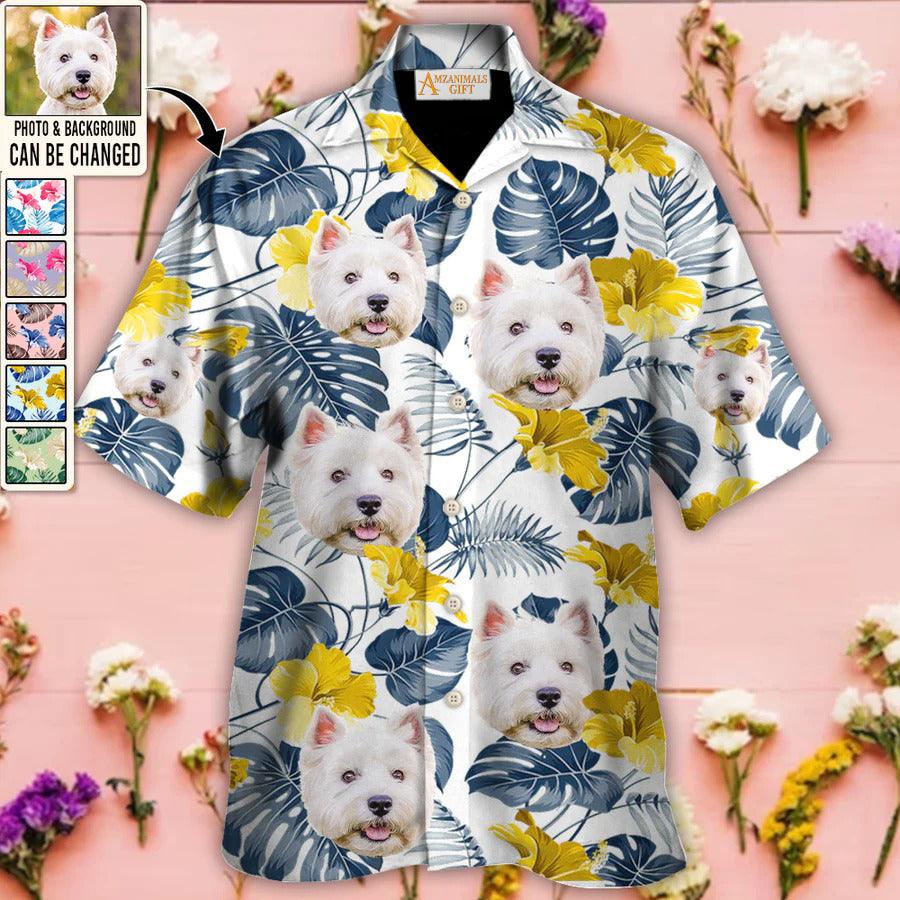 West Highland White Terrier Face Custom Aloha Hawaii Shirt - Dog Custom Photo With Tropical Pattern Personalized Hawaiian Shirt - Perfect Gift For Dog Lovers, Friend, Family - Amzanimalsgift